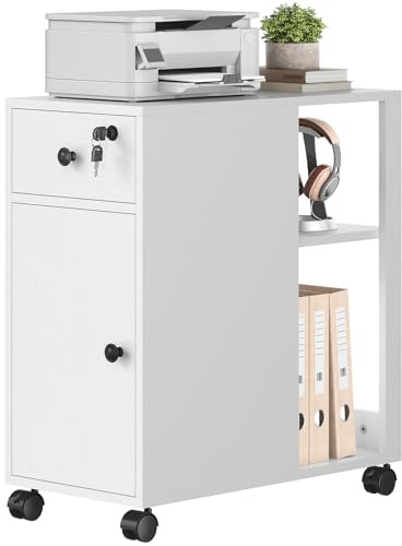 HOOBRO Rollcontainer mit Schublade, mobiler Aktenschrank mit Schloss, Schreibtisch Unterschrank, Büroschrank mit offenen Regalen, Bürocontainer, für Wohnzimmer, Schlafzimmer, Arbeitszimmer EWB28WJ01