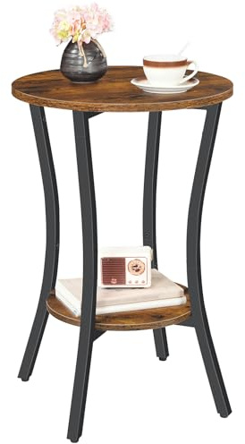 HOOBRO 2-stöckiger Beistelltisch, runder Sofatisch, Nachttisch mit Stauraum, Industrie-Stil, Couchtisch klein, Telefontisch, für kleine Räume, Wohnzimmer, Vintagebraun und Schwarz EBF180BZ01G1