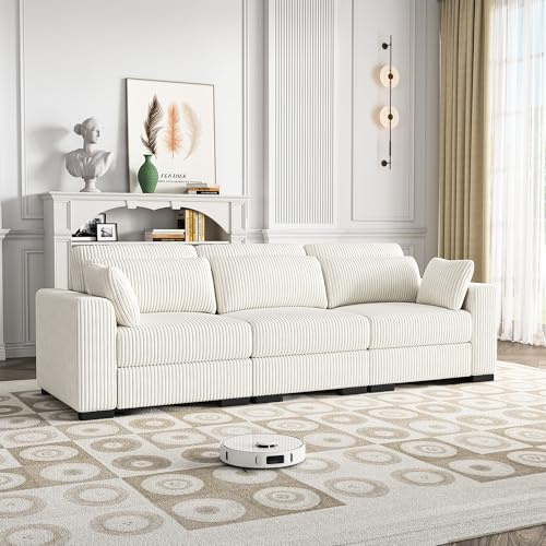 QMTXBYJ Modernes Ecksofa, Sofa 3 Sitzer, Dreisitzer Stoffsofa, Polstersofa aus Cordstoff, Loungesofa Couch, Großes Sektionssofa, Eckcouch Schlafcouch mit Kissen,Modulares Sofa für Wohnzimmer/Wohnung