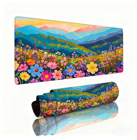 Alfombrilla Ratón Crisantemo Alfombrilla Escritorio 800x400x3mm Montaña Mouse Pad con Base de Goma Antideslizante, Mejora la Precisión y la Velocidad, Sujeción Estable en Superficies, Regalos 0B-355
