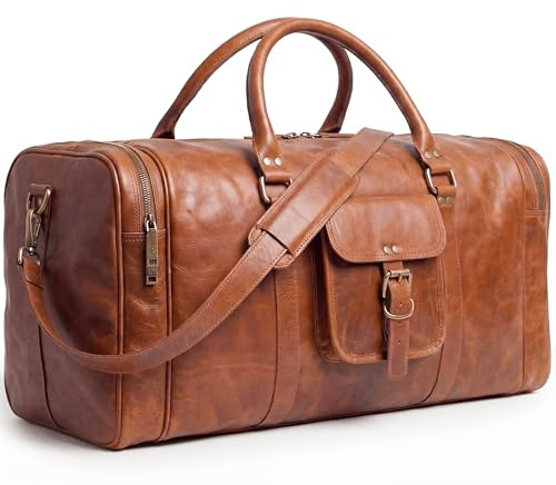 SID & VAIN Weekender Landon aus Vintage Leder I Sporttasche groß Herren 60 cm I Reisetasche Handgepäck braun handgefertigt