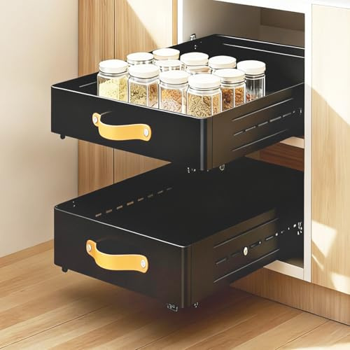 Cajón telescópico, profundidad ajustable, 41-60 cm, profundidad x 25 cm de ancho x 7,8 cm de altura, cajón extraíble de cocina, organizador grande de metal con asa, organizador extensible para cocina