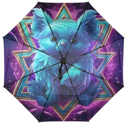 Linnyio Koala De Luz PúRpura De Lujo Paraguas de Viaje Resistente al Viento Apertura Cierre AutomáTicos,Compacto con ProteccióN Solar UPF 50+ Ideal para JóVenes Chicas