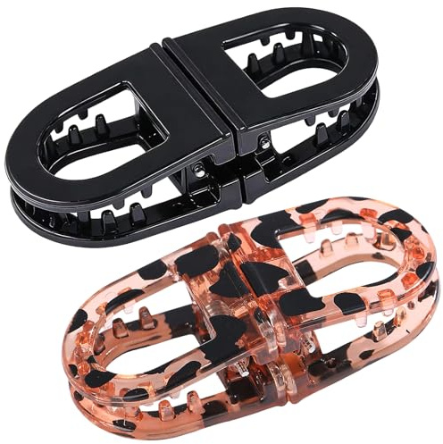 2 Stück Magnetische Haarspangen, Rutschfeste Magnetische Haarstyling Clips | für Damen, Einfache Alltagsfrisuren, Geeignet für Alle Haartypen(Schwarz + Leopardenmuster)