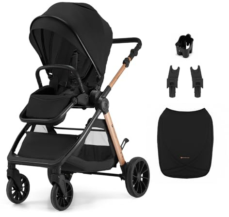 Kinderkraft VESTO 2 Buggy Kinderwagen bis 22 kg, wendbarer Sitz, Einhand Falten, kompakt, Federung, große Räder, Travel System, Zubehör Set, Schwarz