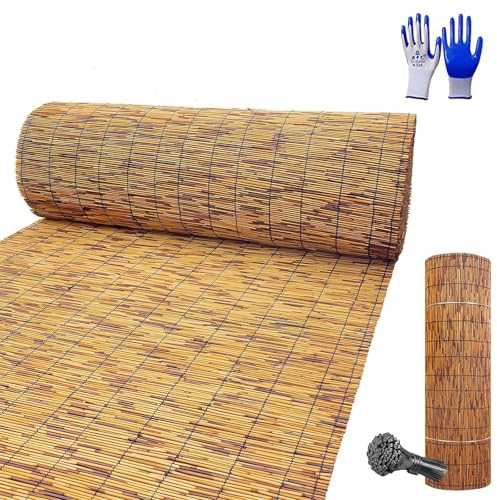 Arella Arelle Stuoia in Canna Bambù Pelato Naturale - Frangivista Decorativo per Recinzione Giardino, Copertura Tettoia Gazebo Ringhiera Balcone Canne per Ombreggiante Esterno(Marrone,H1.4 x L10m)