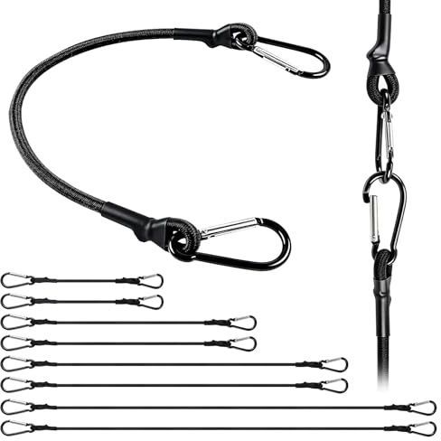 Lot de 8 Tendeurs Elastique avec Mousqueton, Sandow Ronds 6 mm, Longueurs 25, 40, 60 et 80 cm, Corde de Bagage Elastique avec Crochets pour Camping, Bâches, Tente, Bagages, Voitur et Motos
