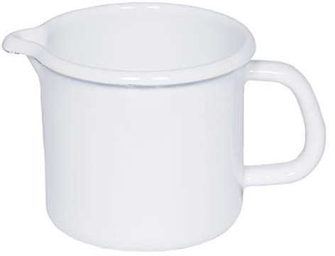 Riess, 0039-033, Schnabeltopf ø 10cm, WEISS, Weiß, Emaille, Vol. (rec.): 0,8 Liter, Made in Österreich, LBH: 16,3x11,3x10,0cm, 0,320kg, Kanne mit Henkel, Deckel, Induktionskocher kompatibel