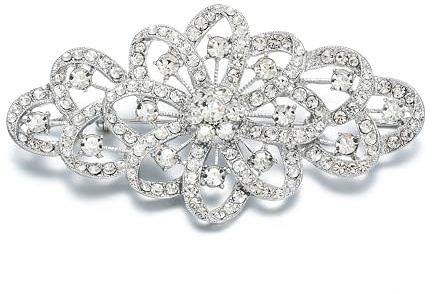 EVER FAITH Damen-Brosche mit filigranen Blumen, 10,2 cm, Kristall, Kristall