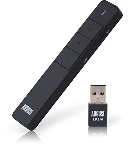 August LP210 Mando para Presentaciones y Puntero para Diapositivas Powerpoint, Mando Inalámbrico con Air Mouse y Batería Interna Recargable - Compatible con Mac y Windows 7/8/10/11/XP