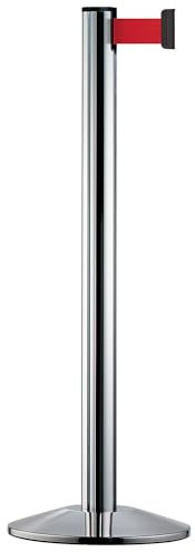 kaiserkraft | Gurtpfosten aus Aluminium | Pfosten Chrom poliert | Auszug 2300 mm | Gurtfarbe Rot
