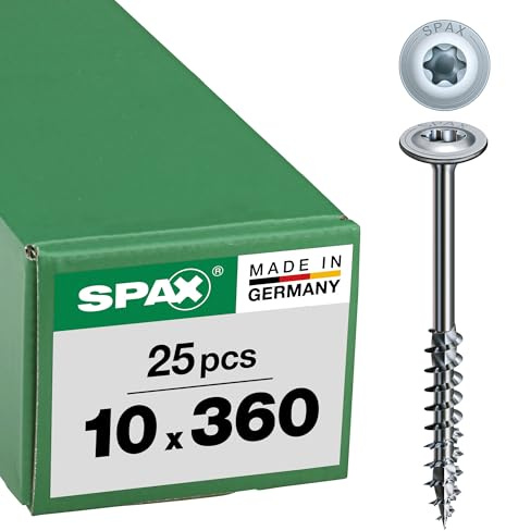SPAX construction bois tête disque, 10 x 360 mm, 25 pièces, filetage partiel, T-STAR plus T50, 4CUT, WIROX - 0251011003605