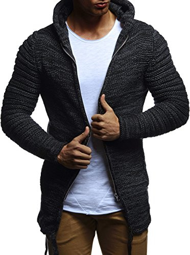 Leif Nelson Giacca Uomo in Maglia con Cappuccio Cardigan LN-20741 Nero Large