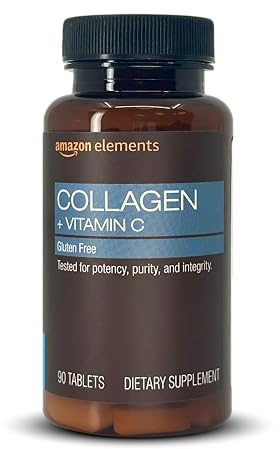 Amazon Elements Collagen Peptides + Vitamin C, 2500mg Collagen Peptides, Gluten Free, 90 Tablets, 1 Month Supply