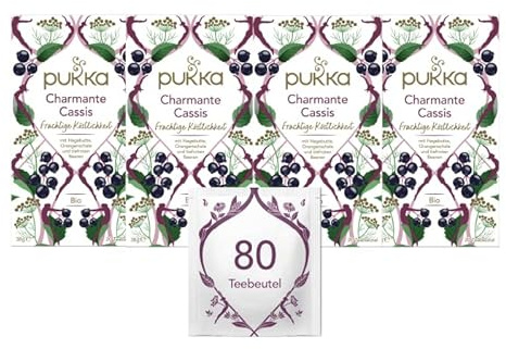 Pukka Tee, Bio-Kräutertee Charmante Cassis, 4er Pack, 80 Teebeutel