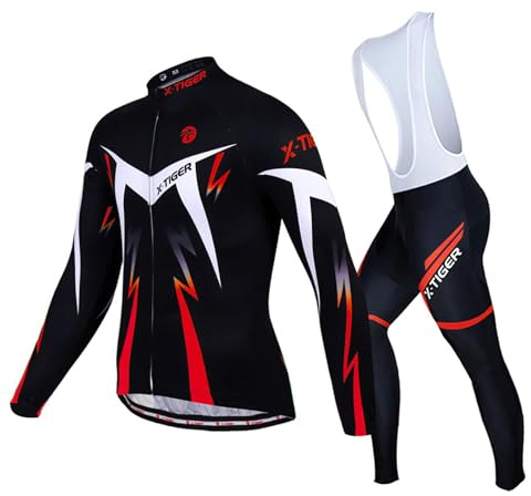 X-TIGER Ciclismo Inverno Termico Vello Completo Giacca Maglia Maniche Lunghe Maglietta Manica da Uomo 5D Gel Pantaloni Lunghi con Pettorina Set di Abbigliamento Ciclista