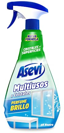 Asevi Limpiador Multiusos y Cristales - Limpia y Abrillanta - Gran Variedad de Superficies - Sin Rastro de Manchas - Secado Rápido - Aroma Fresco - Fácil Aplicación - Con Spray - Envase de 750 ml