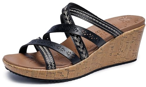 Skechers Damen Beverlee-Tiger Posse Keilsandale, Schwarz, 38 EU