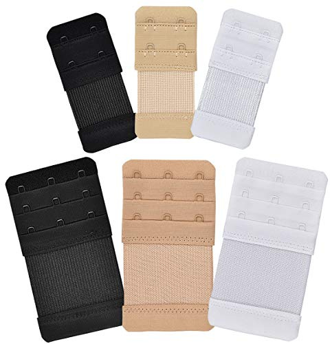 Fodlon 6Pcs BH VerläNgerung 3 Haken BH- Verlängerung 2 Haken für BH Erweiterung Elastische Verlängerung für BüStenhalter Schwangerschafts BH Unterwäsche Damen Frauen Hautfarben Schwarz Weiß