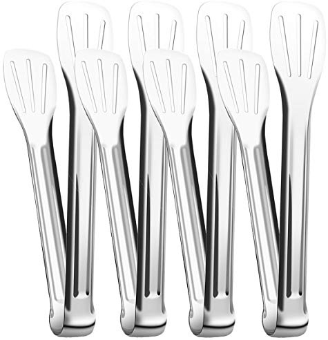 TheStriven 4 Stuck Toastzange Lebensmittelzange Mehrzweckzange Griff Zange Hitzebeständig Kochzange Servierzange aus Edelstahl Küche Zange zum Kochen,Servieren,Grillen,Buffet,Salat, Silber, 9 Zoll