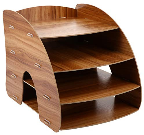 Tomaibaby 4 Tabletts Holz Schreibtisch Datei Veranstalter Vertikale Dokument Briefablage Fachhalter mit Schublade Veranstalter DIY Puzzle für Büro Home Style 1