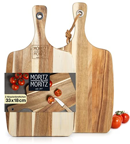 Moritz & Moritz Wooden Chopping Board 33x18cm - Wooden Cutting Board Made of Solid Acacia - Wooden Serving Board for Cheese Platter - Wooden Board Kitchen Durable, Knife-Friendly, Easy to Clean