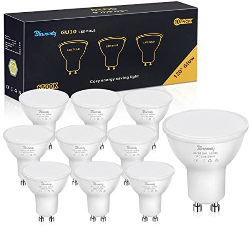 Blewandy GU10 LED Lampe, 5W LED Leuchtmittel GU10 Kaltweiss 450 Lumen | 6500K LED Birne ersetzt 40W Halogenlampen, 120° Abstrahlwinkel Spotlight, AC 220-240V Nicht Dimmbar, 10er Pack