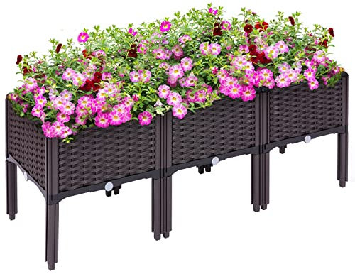 Kalolary 3 Sets Raised Garden Bed Elevated Garden Bed with Legs Patio Plant Boxes Vegetable Flowers Planting Raised Container for Indoor Outdoor Plant Fence Balcony Yard Gardening Supplies