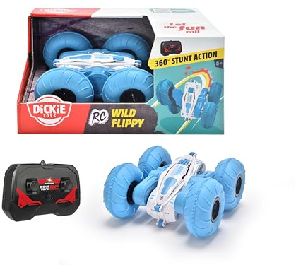 Dickie Toys – RC Auto Wild Flippy (blå) – fjärrstyrd bil med rotations- och flip-funktion (upp till 8 kmh), leksaksbil för barn från 6 år, 201103003