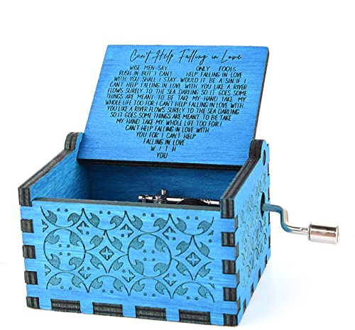 byykit Can't Help Falling in Love Wood Music Box,Antique Engraved Musical Boxes Case for Love One Wooden Music Box - Gifts for Lover,Boyfriend, Girlfriend,Husband,Wife (Blue)