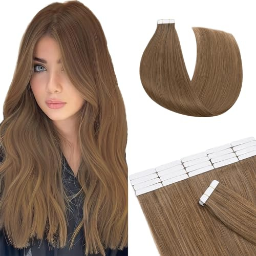 SEGO Tape Echthaar Extension Haarverlängerung Invisible Seamless Haarteile Skin Weft Menschenhaarverlängerung Klebestreifen 50 cm (20 Stück) Hellbraun#6