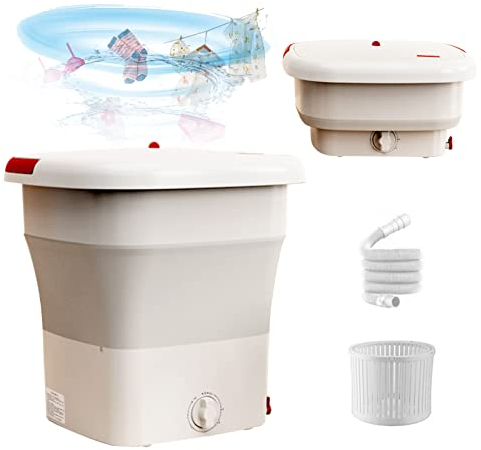 Portable Washing Machine, Foldable Washing Machine with Drain Basket, Ultrasonic Cleaning Sterilization Automatic Washer Dryer for Underwear, Socks, Baby Clothes, Compact Laundry Machines (Large Blue)
