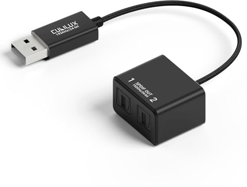 Cubilux USB A a doppio TOSLINK ottico audio splitter, convertitore USB tipo A a doppio SPDIF, adattatore S/PDIF a 2 vie compatibile con laptop Lenovo, Dell, HP, computer, Surface