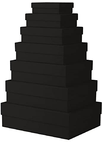 Rössler Papper 13411453700 – Boxline presentförpackning med lock, uppsättning av 7 presentlådor, svart, rektangulär kartong