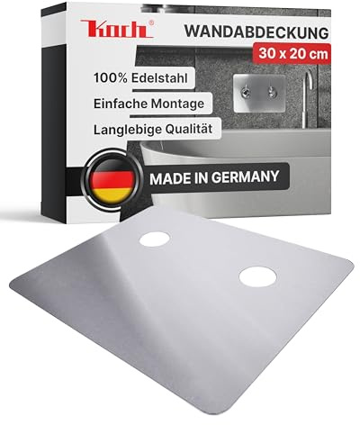 Koch Wandabdeckung 300 x 200 x 1,25 mm aus 100% Edelstahl I Abdeckplatte für Armatur & Wasseranschluss I Hygienische Wandplatte gegen Schimmel & Kalk I Antibakteriell, rostfrei & pflegeleicht #79