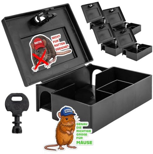 Petigi Mäuseköderbox, Köderbox für Mäuse, Köderstation zur Nagetierbekämpfung und Mäuseabwehr, Kinder- und Haustiersicher, Modell: 03 Maus, Anzahl: 5