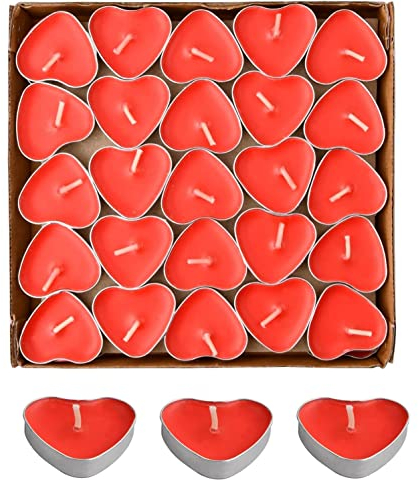 YSTrillion Teelicht Set 50 Herzförmige Kerzen Teelichter,Romantische Liebe Unparfümierte Kerzen,Herz Romantische Teelichter für Geburtstag,Vorschlag,Hochzeit (Red Heart)