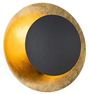 Qazqa Art Deco Wandleuchte, Wandlampe - Emilienne - Schwarz Gold, Rund, max. 40W, Geeignet für LED, 30cm, Ideal als Flur und Wohnzimmerlampe
