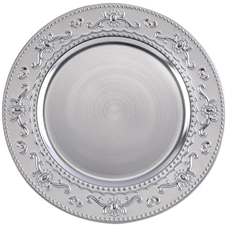 Brightalk 13-Inch Charger Plates, 6Pcs Dinner Plate Chargers Round Server Ware Compatible with Ceramic/china tableware, Silver