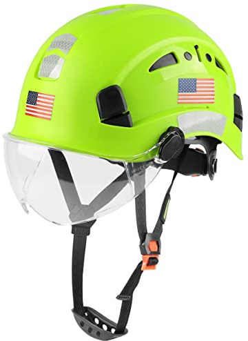 GREEN DEVIL Safety Helmet Hard Hat with Visor Chinstrap Adjustable Lightweight Vented ABS Work Helmet for Men and Women 6-Point Suspension ANSI Z89.1 Approved Ideal for Industrial & Construction