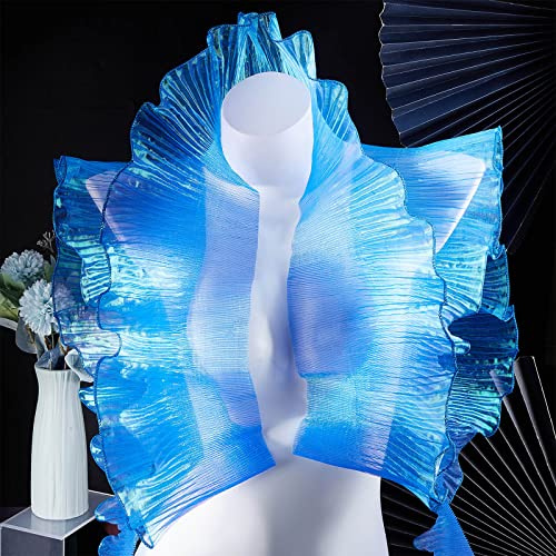 GORGECRAFT 10 Yard Organza Tessuto di Pizzo Plissettato Increspato Trim Retrò Volant Chiffon Pieghettato Passamaneria Bordo In Poliestere Tessuto di Pizzo per Abiti Da Sposa, Blu Fiordaliso