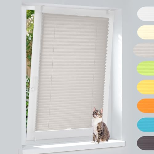 Plissee Klemmfix Ohne Bohren – Hellgrau 80x80cm(BxH), Jalousie Lichtdurchlässig & Blickdicht, Sonnenschutz & Sichtschutz, Faltrollo Easyfix für Fenster & Tür