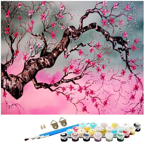 NNALEGS Pintura Por Numeros Adultos Con Marco Paisaje Japones 40X50Cm Cuadros Para Pintar Por Numeros Niños Flores De Cerezo Kit De Pintura Por Numeros Con Lienzo,D27