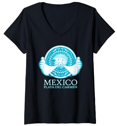Mantarochen Playa del Carmen Mexiko Tauchen T-Shirt mit V-Ausschnitt