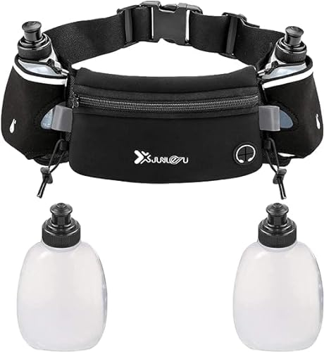 Multifunktionale Lauf-Gürteltasche,Mit Reißverschluss Und 2 Wasserflasche Hüfttasche,Geeignet Für Outdoor-Sportarten,Hohe Elastizität Unisex Guirteltasche (Schwarz)