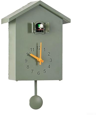 Kuckucksuhr, natürliche Vogelstimmen, Anruf, Vogelhaus, Wandkunst, Kuckuck-Wanduhr für Zuhause, Wohnzimmer, Büro, Dekoration (grün)