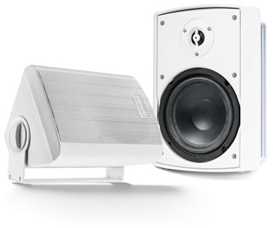 Gemini Sound GHSI-W400BT 4 Outdoor Bluetooth Speakers – Wired Powered IP44 Waterproof Wall Mount Pair, Rust-Proof Aluminum Grills, Expandable to 16 Speakers, Compact Full-Range Stereo (White)