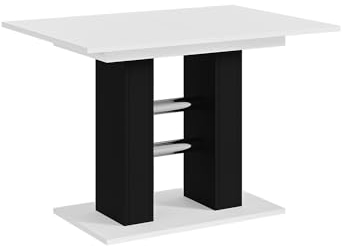 MEBLINI Esstisch Ausziehbar - Esszimmertisch Modern - Küchentisch - Säulentisch - Ausziehtisch - Dining Table - Esszimmertische - 100-140x60x75cm - WILD MINI - Weiß Matt/Schwarz Matt