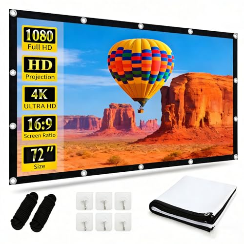 Projector Screen 72 Inch, Yingstar 16:9 HD Double Sided Projection Screens | Anti-Crease Foldable Portable Projector Screen For Outdoor Cinema Garden Home Indoor Camping Theater Office