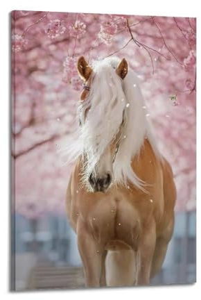 YQXTRB Tierposter mit Kirschblüten und Pferd, dekoratives Gemälde, Leinwand, Wandposter und Kunstdruck, moderne Familienschlafzimmer-Dekoration, Poster, 30 x 45 cm